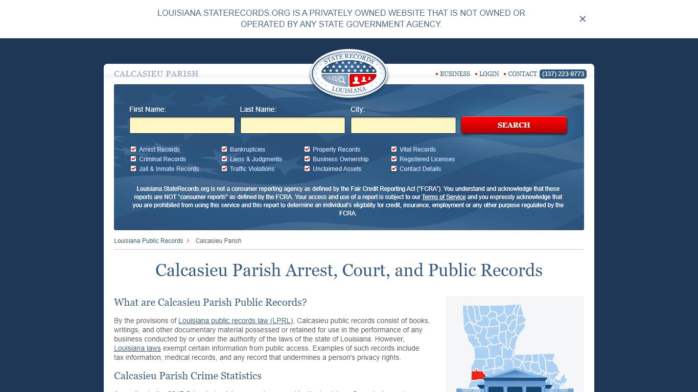 Calcasieu Parish Arrest, Court, and Public Records